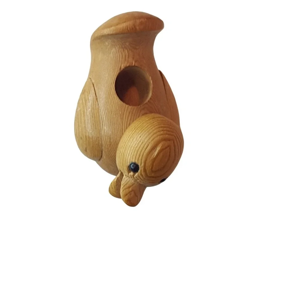 Vintage 80s Wood Duck Toothpick Holder Hand Carved Brown 2x3
